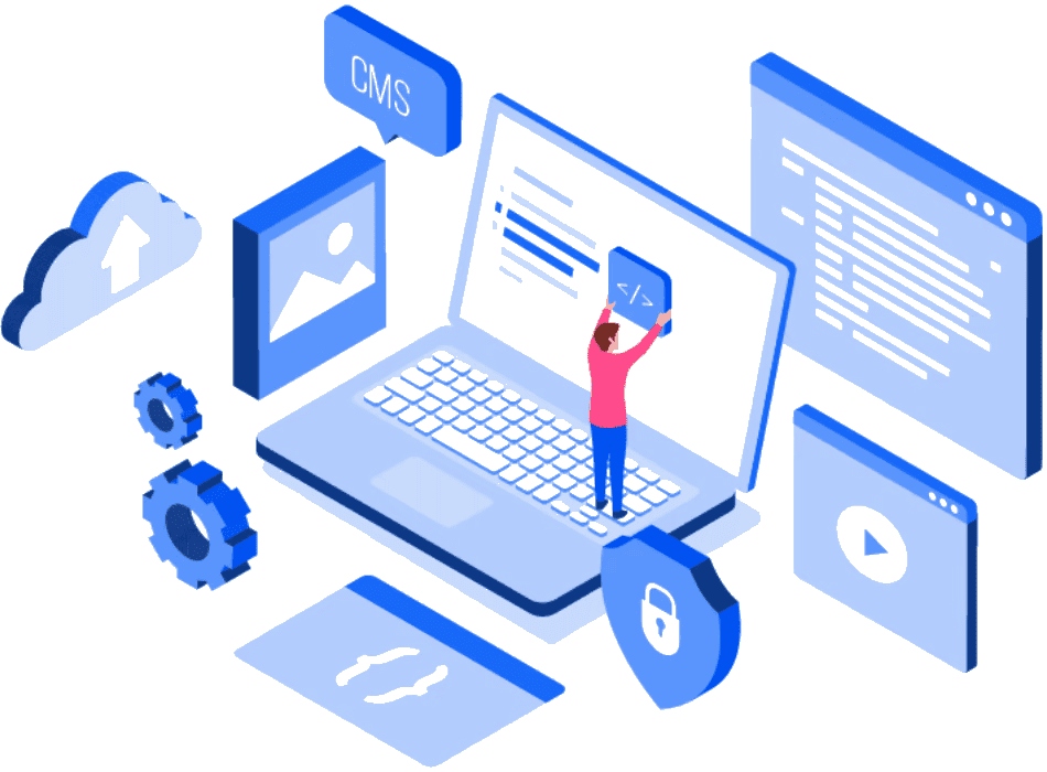 Ilustración 3D de desarrollo web y tecnología